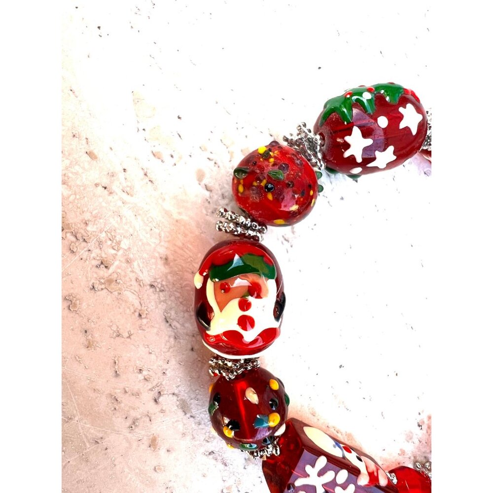 Lamp Work Blown Glass Christmas Santa Snowflakes Snowman Tree Xmas Stretch Brace - Picture 5 of 7